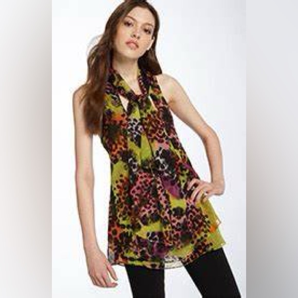 Diane Von Furstenberg Blouse with Scarf Silk Sleeveless Print Multicolor Size 10 - Picture 15 of 15